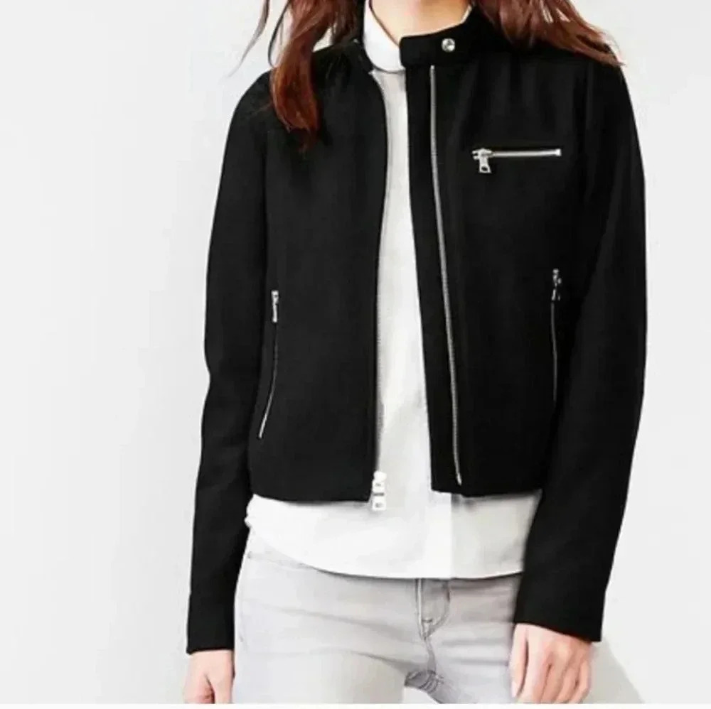 Gap Classic Full Zip Moto Style Biker Wool Blend Black Jacket(M)